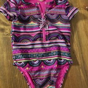 Girls zip up one piece swimsuit
